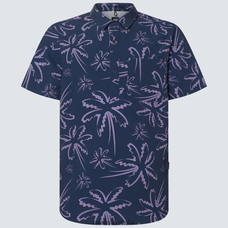 Deco Palms Rc SS Button Down Three Lines Palms Blue Oakley2ZJX2594