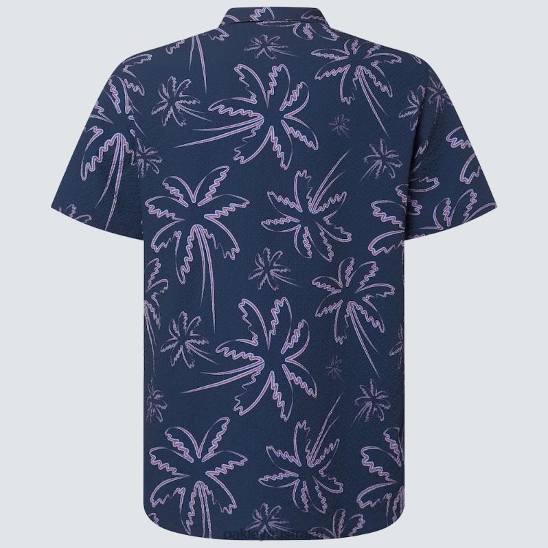 Deco Palms Rc SS Button Down Three Lines Palms Blue Oakley2ZJX2594