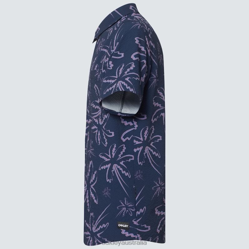 Deco Palms Rc SS Button Down Three Lines Palms Blue Oakley2ZJX2594